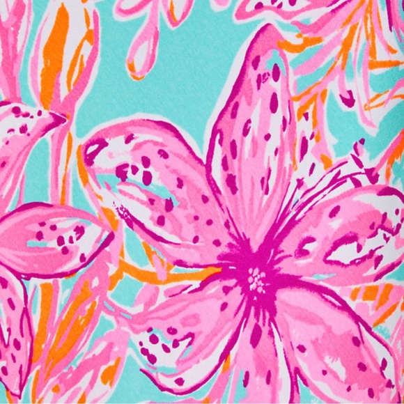 LILLY PULITZER Esmeray Set Surf Blue Bonita Blooms Skirt Puff Sleeve Crop Top - Picture 6 of 13